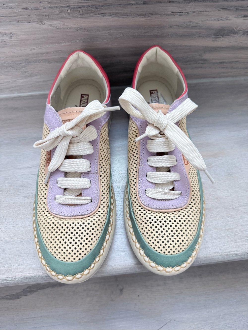 PIKOLINOS Mesina w6b Cream Lace-Up Sneakers with Lavender & Teal Accents